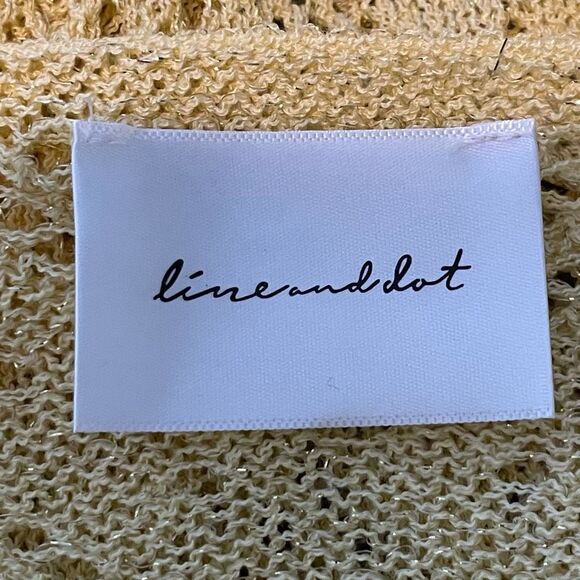 Line & Dot Crochet Sweater Yellow Lace Boat Neck Bell Long Sleeves Open Knit S - Picture 7 of 8